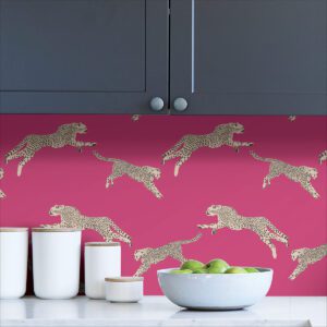 Bubblegum Leaping Cheetah Peel and Stick Wallpaper