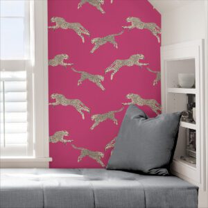 Bubblegum Leaping Cheetah Peel and Stick Wallpaper