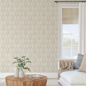 Cream Folk Tulip Peel & Stick Wallpaper