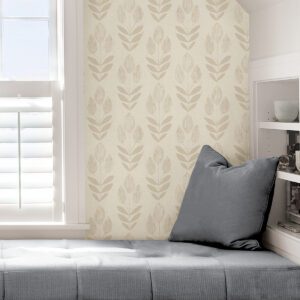 Cream Folk Tulip Peel & Stick Wallpaper