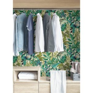 Turquoise Feuilles Peel and Stick Wallpaper