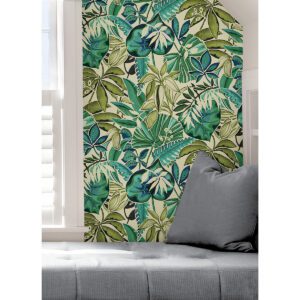 Turquoise Feuilles Peel and Stick Wallpaper