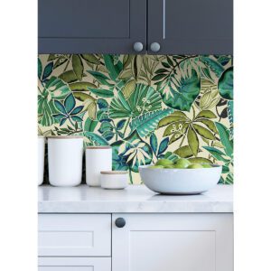 Turquoise Feuilles Peel and Stick Wallpaper