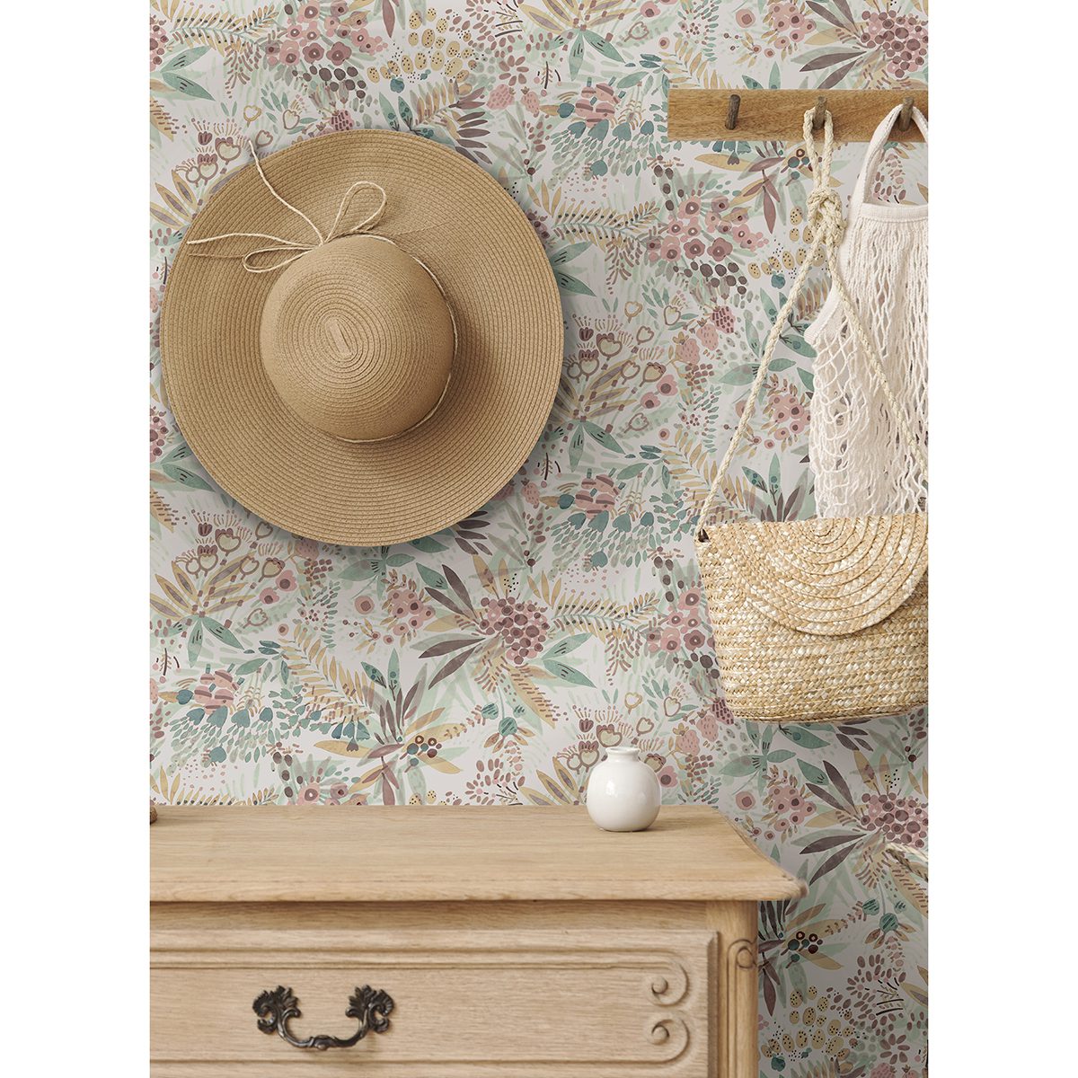 Teal Peach Naupaka Peel and Stick Wallpaper