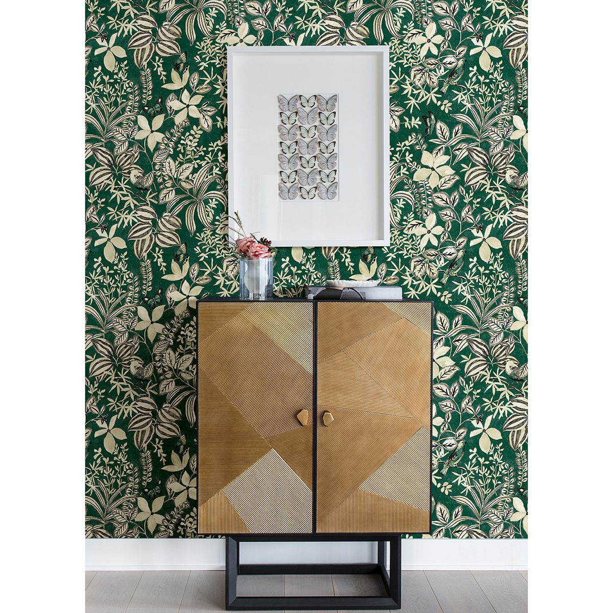 Green Willa Flower Peel and Stick Wallpaper