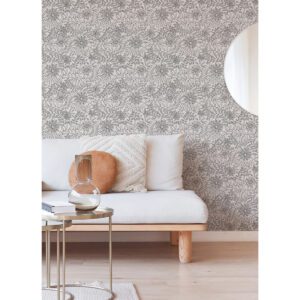 Charcoal Zion Floral Flower Peel and Stick Wallpaper
