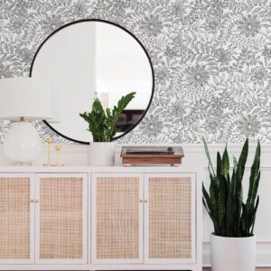 Charcoal Zion Floral Flower Peel and Stick Wallpaper