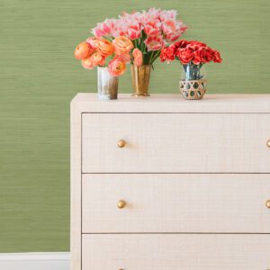 Citrus Green Classic Faux Grasscloth Peel and Stick Wallpaper