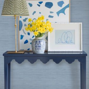 Mineral Blue Classic Faux Grasscloth Peel and Stick Wallpaper