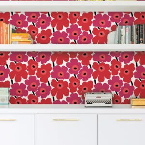 Red Pieni Unikko Peel and Stick Wallpaper