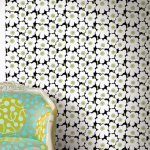 Black Pieni Unikko Peel and Stick Wallpaper