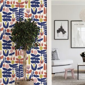 Red A Bit Of Folk Flower Peel and Stick Wallpaper