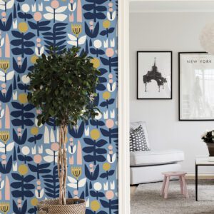 Blue A Bit Of Folk Flower Peel and Stick Wallpaper