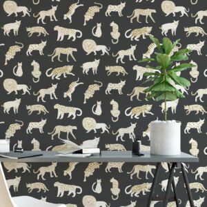 Black Kitty Kitty Novelty Peel and Stick Wallpaper