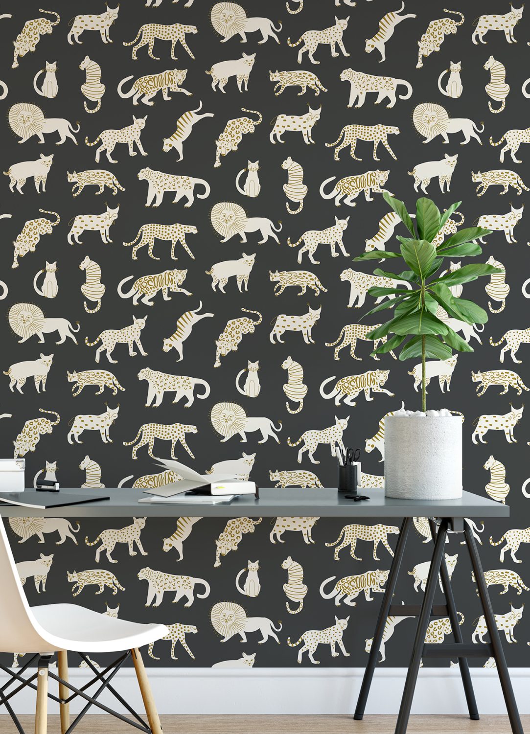 0061863 black kitty kitty novelty peel and stick wallpaper.jpeg