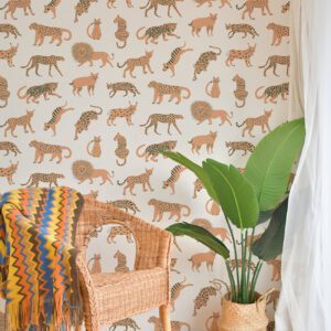 Tangerine Kitty Kitty Novelty Peel and Stick Wallpaper