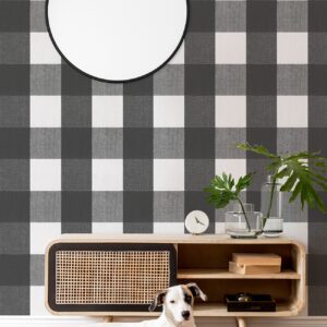 Charcoal Buffalo Plaid Plaid Peel and Stick Wallpaper