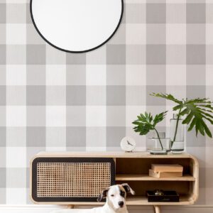 Grey Buffalo Plaid Plaid Peel and Stick Wallpaper