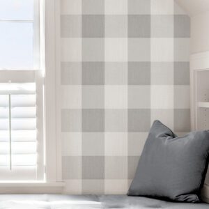 Grey Buffalo Plaid Plaid Peel and Stick Wallpaper