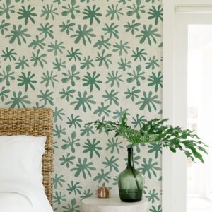 Green Field of Flowers Peel and Stick Wallpaper