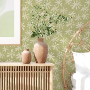 Sage Field of Flowers Peel and Stick Wallpaper