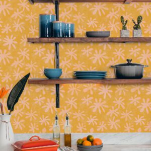 Orange Field of Flowers Peel and Stick Wallpaper