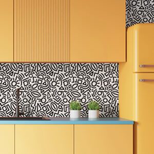 Black Doodle Abstract Peel and Stick Wallpaper