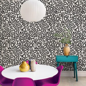 Black Doodle Abstract Peel and Stick Wallpaper