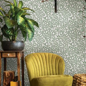 Sage Doodle Abstract Peel and Stick Wallpaper