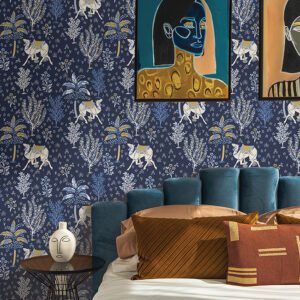 Navy Camel's Courtyard Peel and Stick Wallpaper