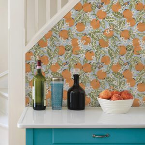 Sky Blue Orange Grove Peel and Stick Wallpaper