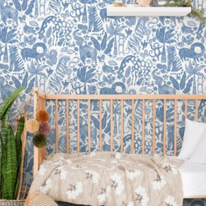 Sweet Safari Blue Peel and Stick Wallpaper