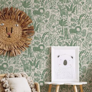 Sweet Safari Green Peel and Stick Wallpaper