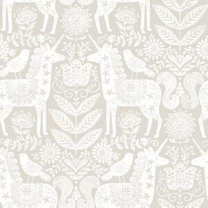 Unicorn Stamp Taupe Peel and Stick Wallpaper