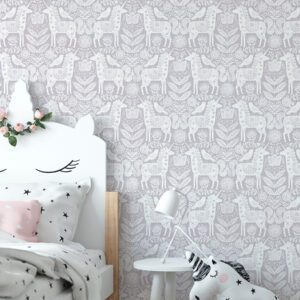 Unicorn Stamp Purple Peel and Stick Wallpaper