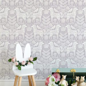 Unicorn Stamp Purple Peel and Stick Wallpaper