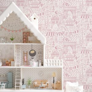 Oui Paris Pink Peel and Stick Wallpaper