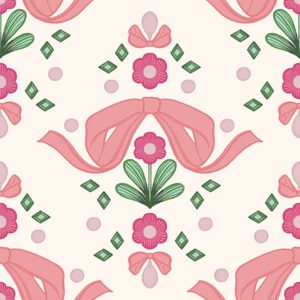 Bow Damask Pink Peel and Stick Wallpaper