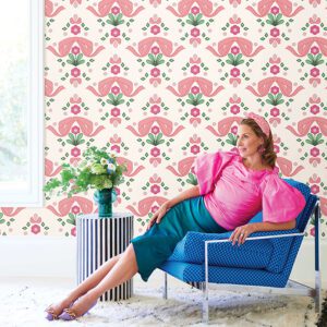 Bow Damask Pink Peel and Stick Wallpaper