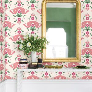 Bow Damask Pink Peel and Stick Wallpaper