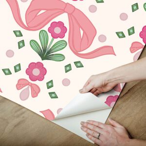 Bow Damask Pink Peel and Stick Wallpaper