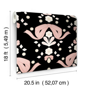 Bow Damask Black Peel and Stick Wallpaper