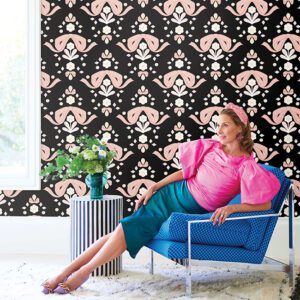 Bow Damask Black Peel and Stick Wallpaper