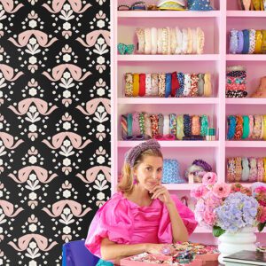 Bow Damask Black Peel and Stick Wallpaper