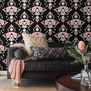 Bow Damask Black Peel and Stick Wallpaper