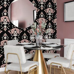 Bow Damask Black Peel and Stick Wallpaper