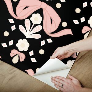 Bow Damask Black Peel and Stick Wallpaper