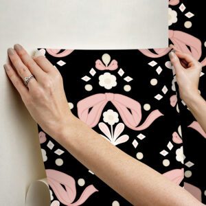 Bow Damask Black Peel and Stick Wallpaper