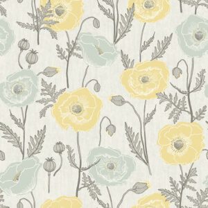 Aqua Poppy Field Peel and Stick Wallpaper