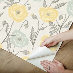 Aqua Poppy Field Peel and Stick Wallpaper